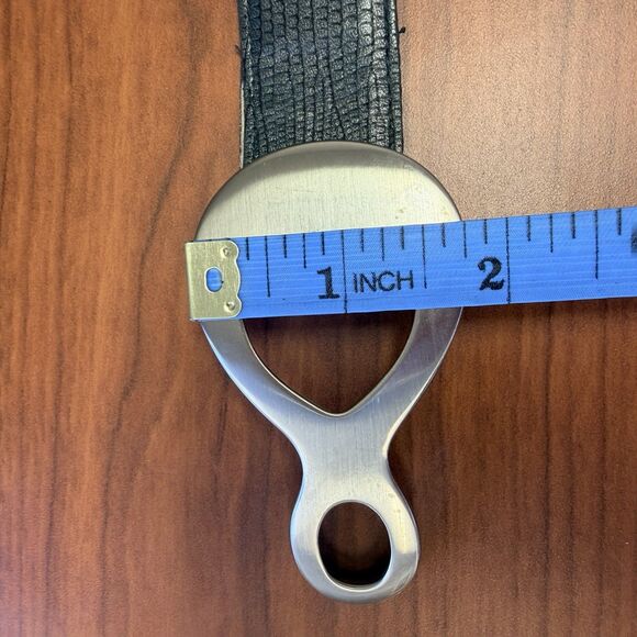 Doncaster Leather Belt M Black Textured Shimmer Wide Statement Buckle USA Y2K